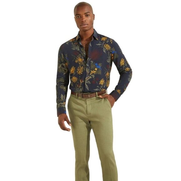 NWOT GUESS MARCIANO Majorelle Floral Print Bird Shirt 43 L Collar Button Down - Picture 3 of 4